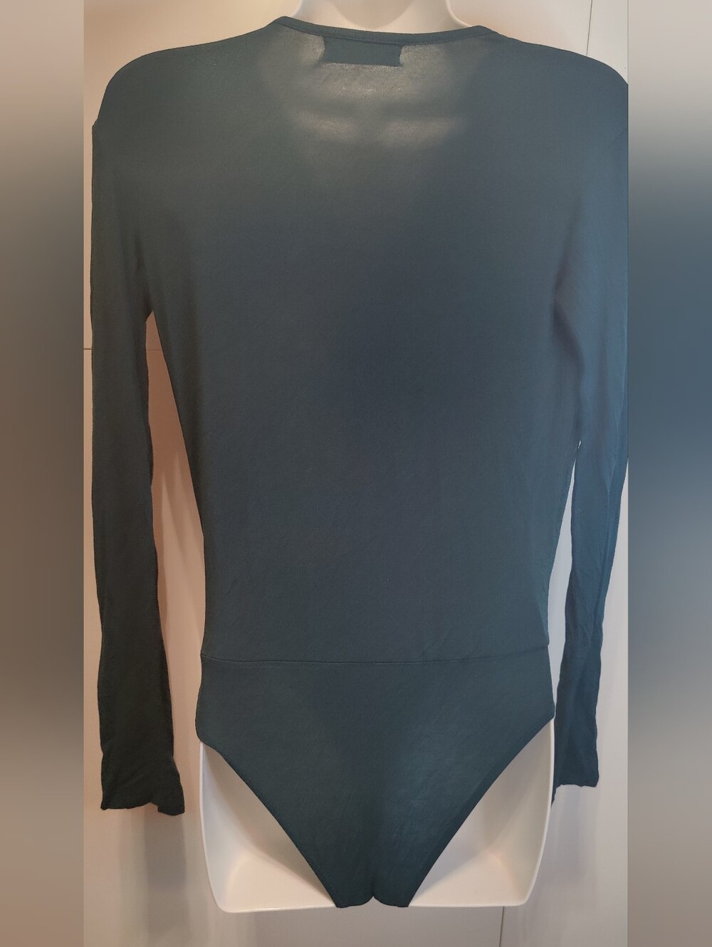 Mustard Seed Dark Green Plunge Wrap Long Sleeve Bodysuit S - Picture 2 of 4